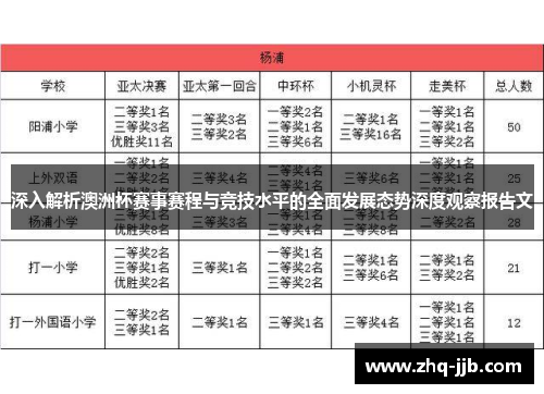深入解析澳洲杯赛事赛程与竞技水平的全面发展态势深度观察报告文