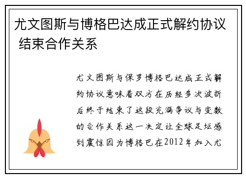 尤文图斯与博格巴达成正式解约协议 结束合作关系